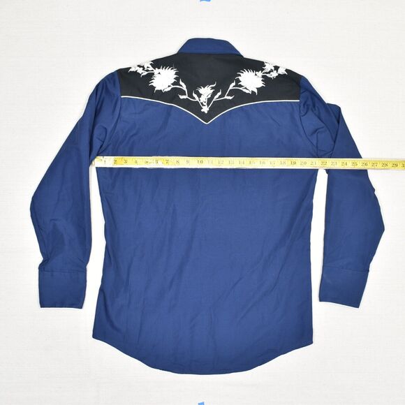 Tem Tex Men Pearl Snap Shirt Western Long Sleeve Cotton Blue Size 16 - 34 VTG - Picture 4 of 8